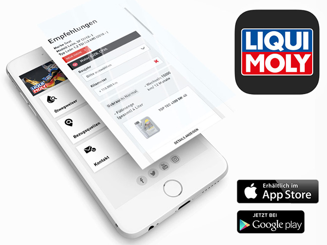 A német olaj- és adalékspecialista LIQUI MOLY teljesen átdolgozta applikációját. Az app megmondja, melyik motorolaj a megfelelő egy adott járműhöz. A LIQUI MOLY app ingyenesen elérhető iOS-re és Androidra.