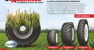 Az Alliance Agriflex alacsony nyomású gumiabroncsai ugyanazt a terhelést biztosítják 40 %-kal kisebb abroncsnyomáson, mint a standard gumiabroncsok, ez által minimális talajtömörítést és nagyobb hozamot biztosítanak. Az acélöves konstrukció és az egyedi futófelület kialakítás biztosítja a folyamatos üzemeltetést és a maximális hatékonyságot, így minden mezőgazdasági igénybevételnél jól alkalmazható.