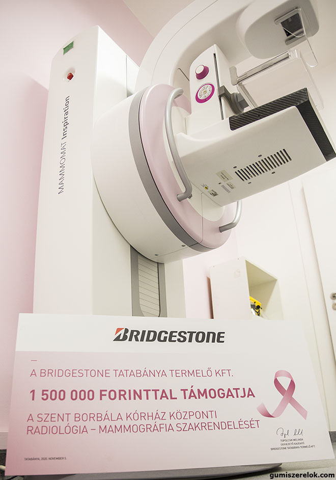 A mellrák elleni küzdelemnek szentelt kampánya részeként a Bridgestone Tatabánya Kft. összesen 1,5 millió forintot adományozott a Szent Borbála Kórház KözpontiRadiológia – Mammográfiaszakrendelésének.