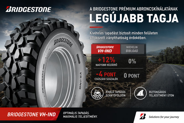 A Bridgestone piacra dobja első mezőgazdasági-ipari VH-IND gumiabroncsát, amely kivételes tapadást biztosít minden felületen