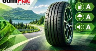 Nokian Powerproof E nyári gumiabroncs zöld környezetben, az A osztályú gördülési ellenállást, nedves tapadást és külső gördülési zajt jelképező ikonokkal.